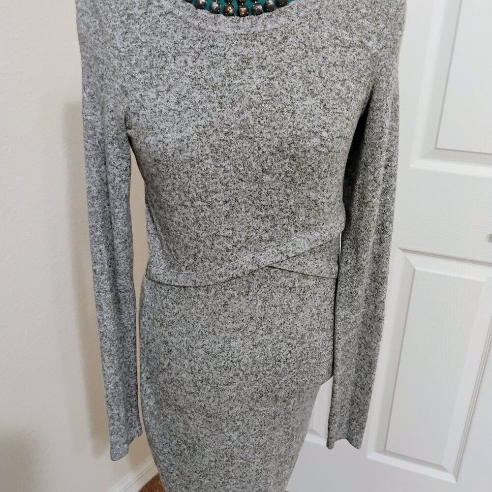 Express Gray Long Sleeve Knit Bodycon Sweater Dress small
